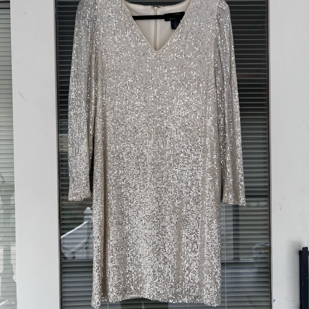 DKNY Shimmering Silver Long Sleeve Dress